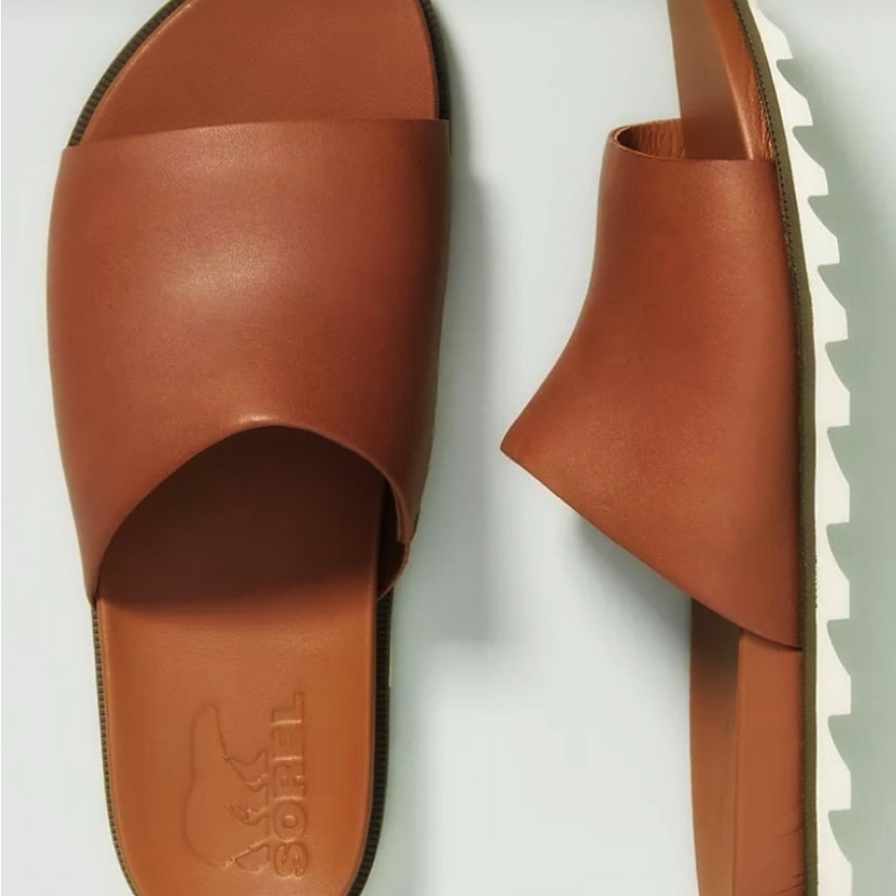 Sorel Brown Sandals with Leather Strap and In-sole, Textured Outer-sole